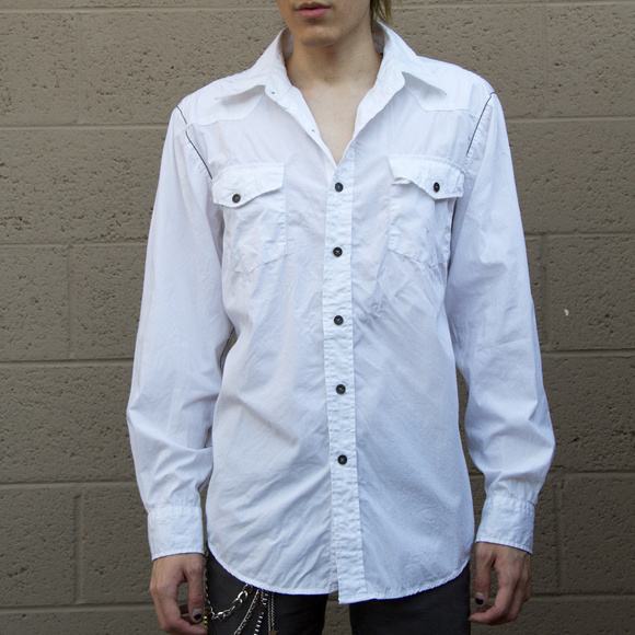 Vintage Y2K Decoded White Button Down Shirt Long Sleeve Graphic - Picture 2 of 5